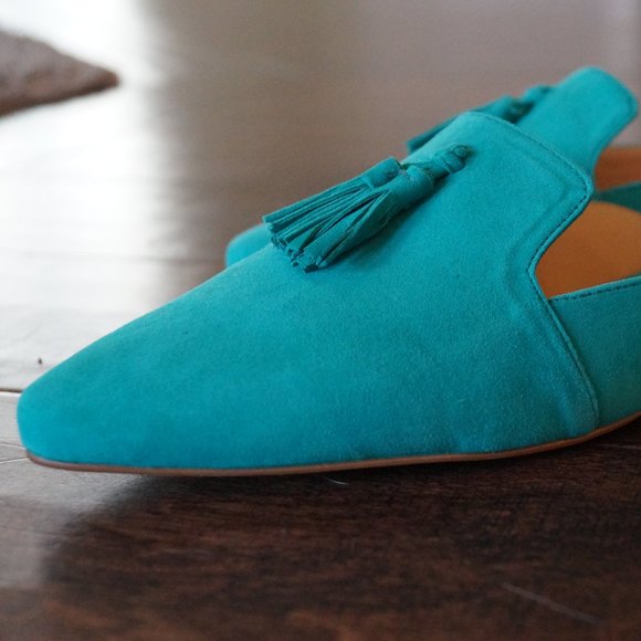Talbots Shoes - NWOT Talbots Suede Tassel Mules Slides Jade 8